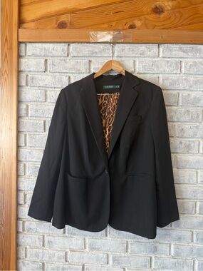 Ralph Lauren Black Women's Blazer with Leopard-Print Lining